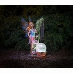Solar Powered Garden Fairy With Wind Chime -Garden Series Store 331455 garden fairy with solar crackle ball and windchime 2