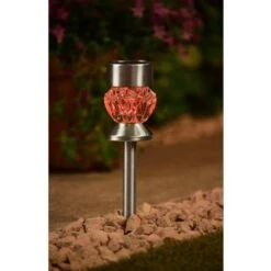 Crystal Top Glass Solar Post Light 4pk 6 Crystal Top Glass Solar Post Light 4pk -Garden Series Store 341965 4pk crystal top post light red solar1