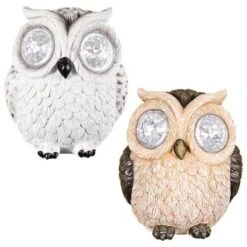 B&M Solar Resin Owl With Crystal Eyes - Brown -Garden Series Store 342059 crystal eyes owl group