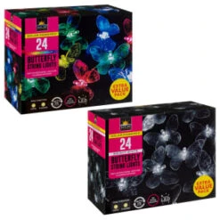 B&M 24 Solar LED Butterfly String Lights - White -Garden Series Store 353457 24 string lights butterfly group