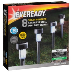 Eveready Mini Solar Lighting Posts 8pk - Colour Changing -Garden Series Store 366414 8pk eveready soloar powered mini post lights bright white