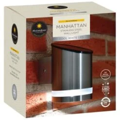 Manhattan Solar Powered Wall Light -Garden Series Store 366488 masoon and jones manhattan solar powered stainless steel wall light cool white led