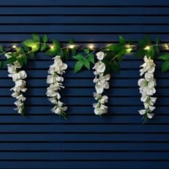 Solar Powered 180cm Artificial Leaf Garland With Wisteria Flowers - Warm White -Garden Series Store 379258 180cm solar powered artificial leaf garland with wisteria flowers 20 warm white micro leds 3