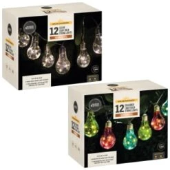 Solar Powered 12 Clear Light Bulb String LED Lights - Warm White -Garden Series Store 379260 379261 12 solar powered light bulb string lights group