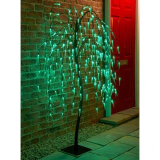 Solar Powered Weeping Willow Tree - Green LED 240 5ft 1 Solar Powered Weeping Willow Tree - Green LED 240 5ft