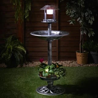 4-in-1 Bird Bath With Planter & Solar Light - Pewter 1 4-in-1 Bird Bath With Planter & Solar Light - Pewter