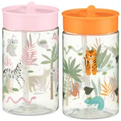 B&M Little Safari Kids Cup With Straw Lid - Orange -Garden Series Store 381253 381254 kids print cup lid and straw group1 1