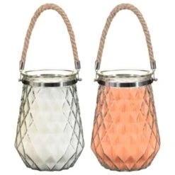 B&M Large Faceted Glass Candle With Rope Handle - Cream -Garden Series Store 392940 superbloom large faceted glass candle with rope handle group 2